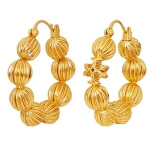 TORY BURCH • Roxanne Fluted Bead Hoop Earrings